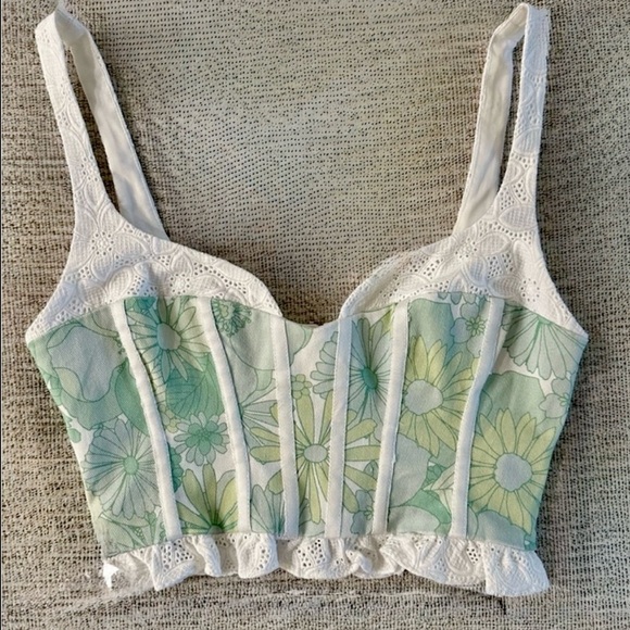 For Love & Lemons Peyton Floral Eyelet Lace Trim Structured Bustier Top Small - Picture 5 of 12